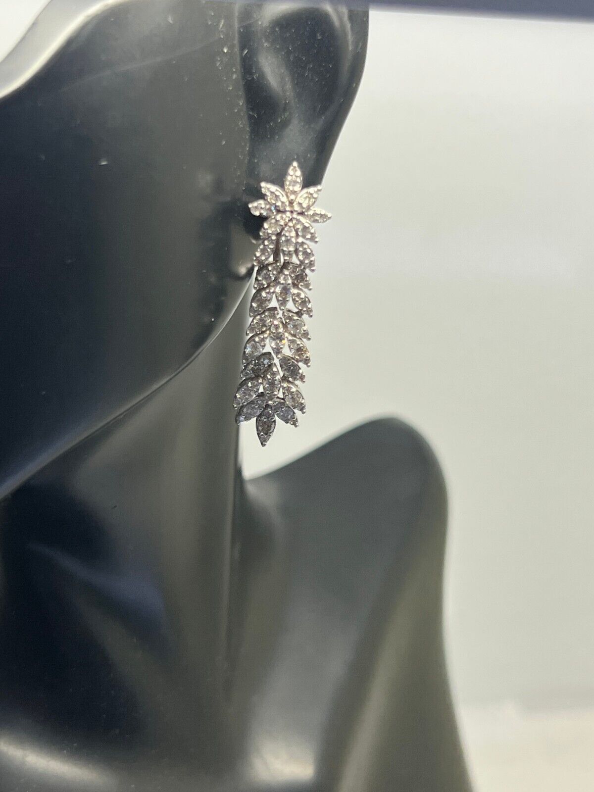 14k White Gold Diamond Drop Prong Dangle Flower Earrings