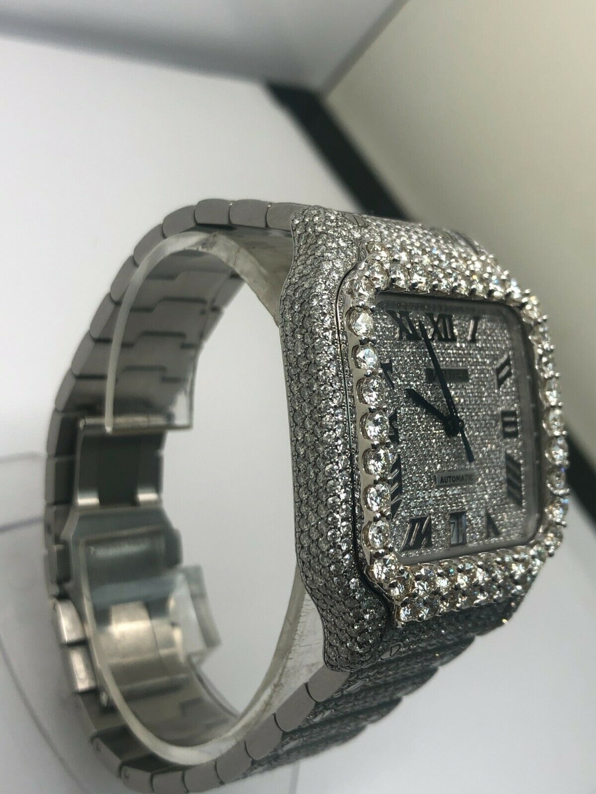 Custom Iced Out Cartier Santos Men's Wrist Watch