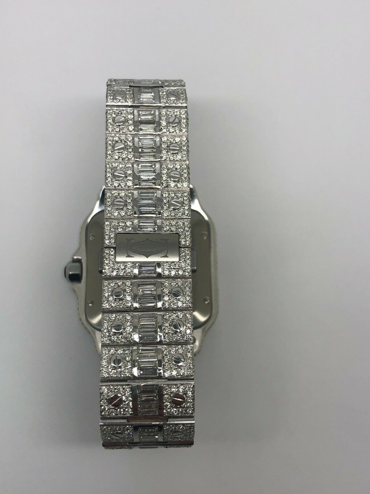 Cartier Santos 40mm Iced Out Emerald Cut Diamond Roman Numeral Watch
