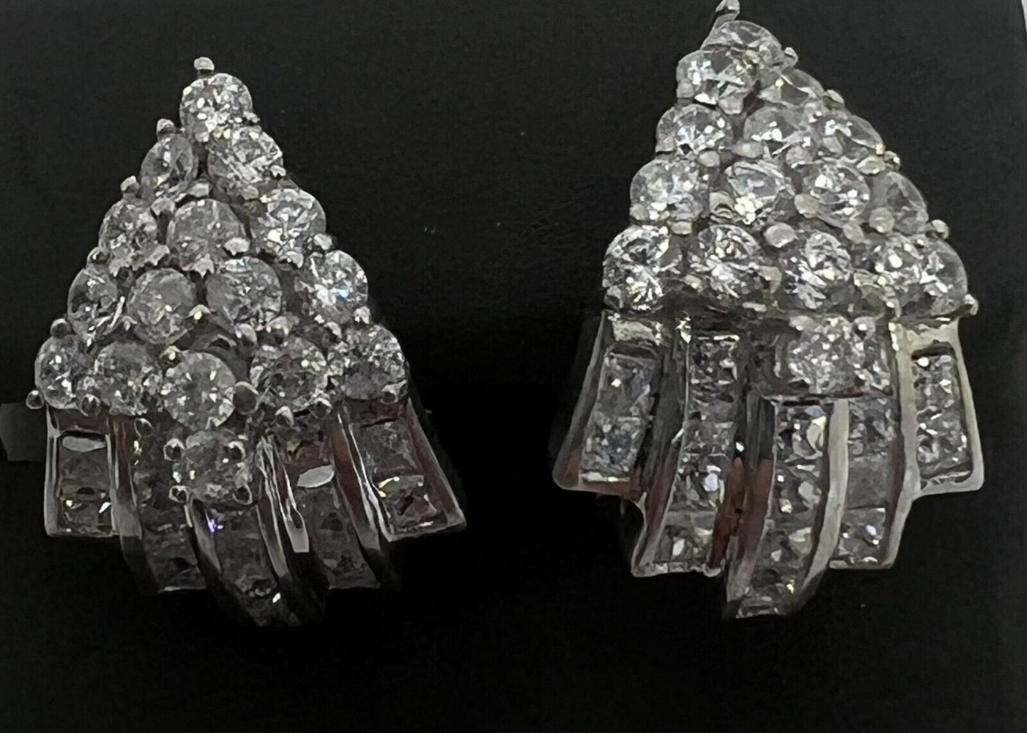 14k White Gold Diamond Channel set Baguette Round Leaver Back Earrings