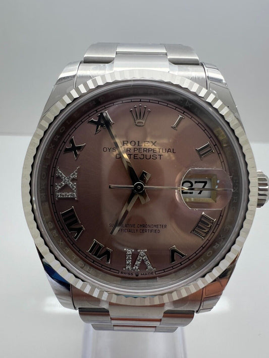 Rolex Datejust 36mm Pink Diamond Roman Watch New