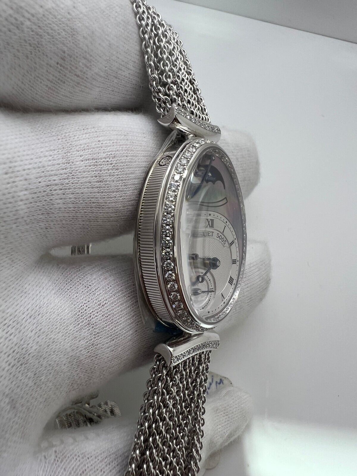 Breguet Reine De Naples 18k Mother Of Pearl Diamond Chain Bracelet Watch