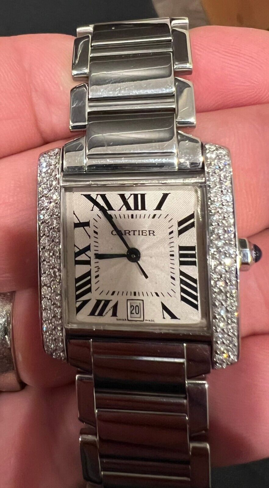 Cartier Tank Silver Men's Watch - 2302 Diamond Watch