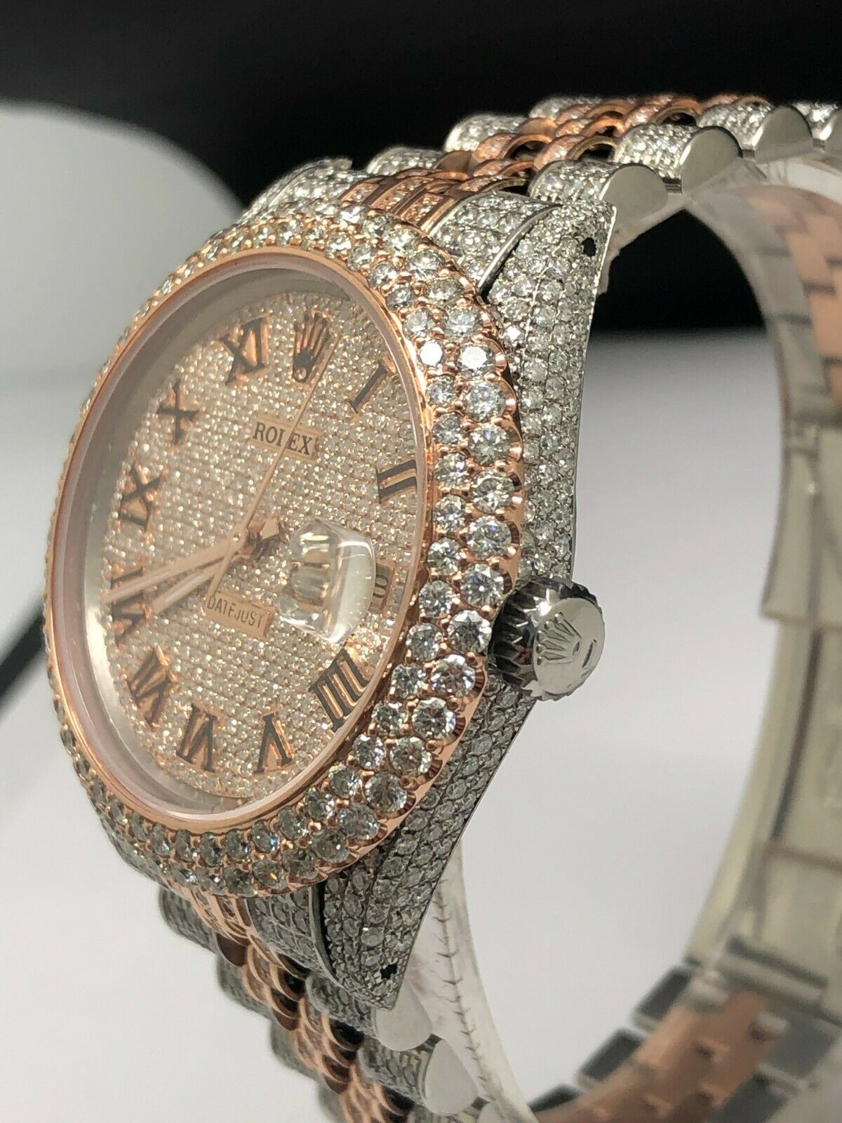 Iced out rose gold store rolex