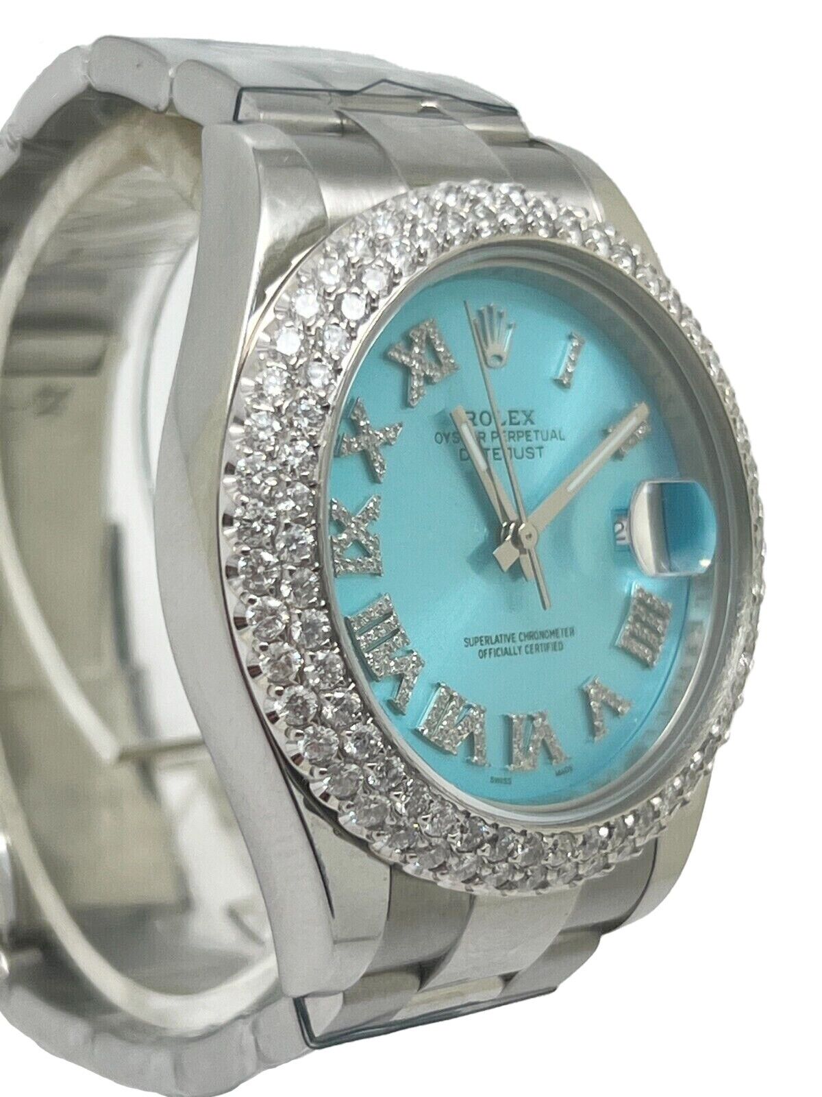Rolex 41mm Turquoise Roman Dial 3cttw Diamond Bezel