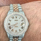 Custom Iced Out Rolex 18k Gold/SS Datejust Roman Wrist Watch