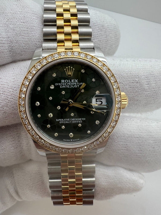 Rolex Datejust 278383rbr Green Diamond 31mm Two Tone Jubilee Watch