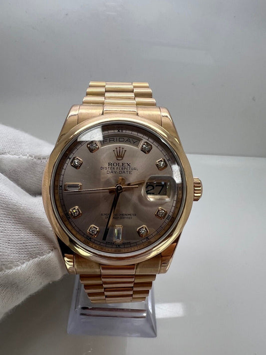 Rolex Daydate 118205 18k Rose Gold 36mm Diamond Watch