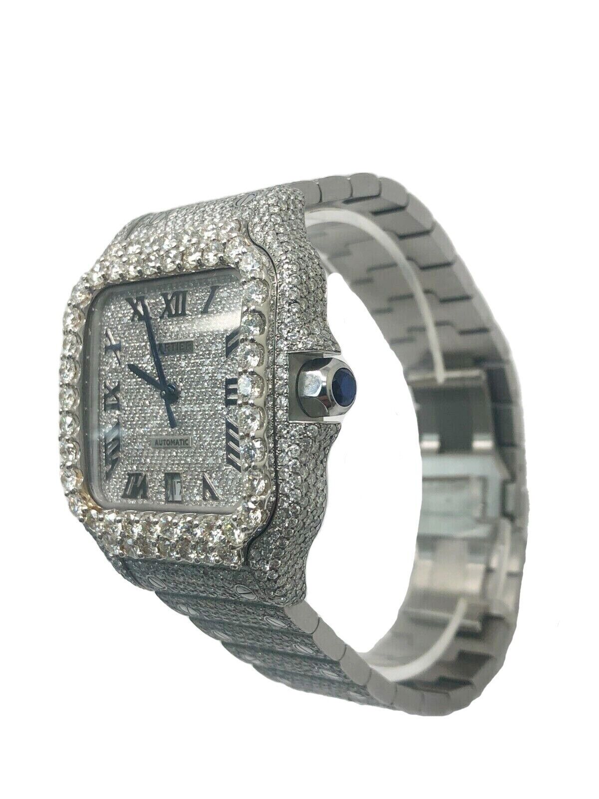 Custom Iced Out Cartier Santos Men's Wrist Watch 40mm XL