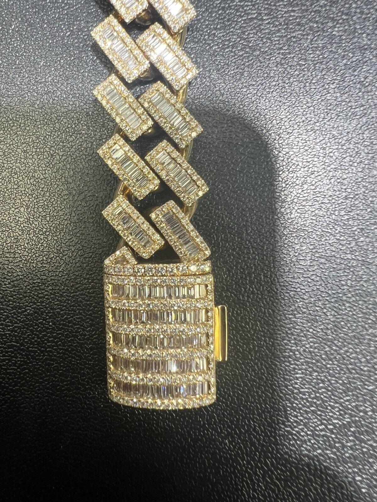 Cubin Link Diamond Emerald Cut 16mm Bracelet