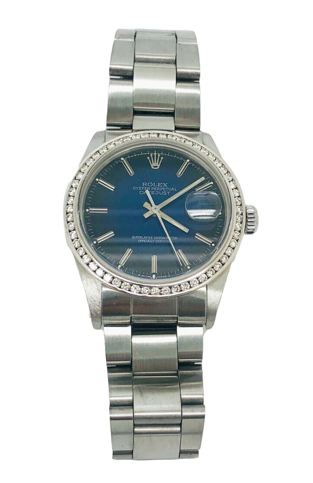 Rolex DateJust 36mm 116200 Black And Blue Dial Diamond Bezel Watch