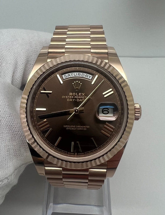 Rolex Day-Date 40 Rose Gold 228235 Chocolate Roman President Wristwatch
