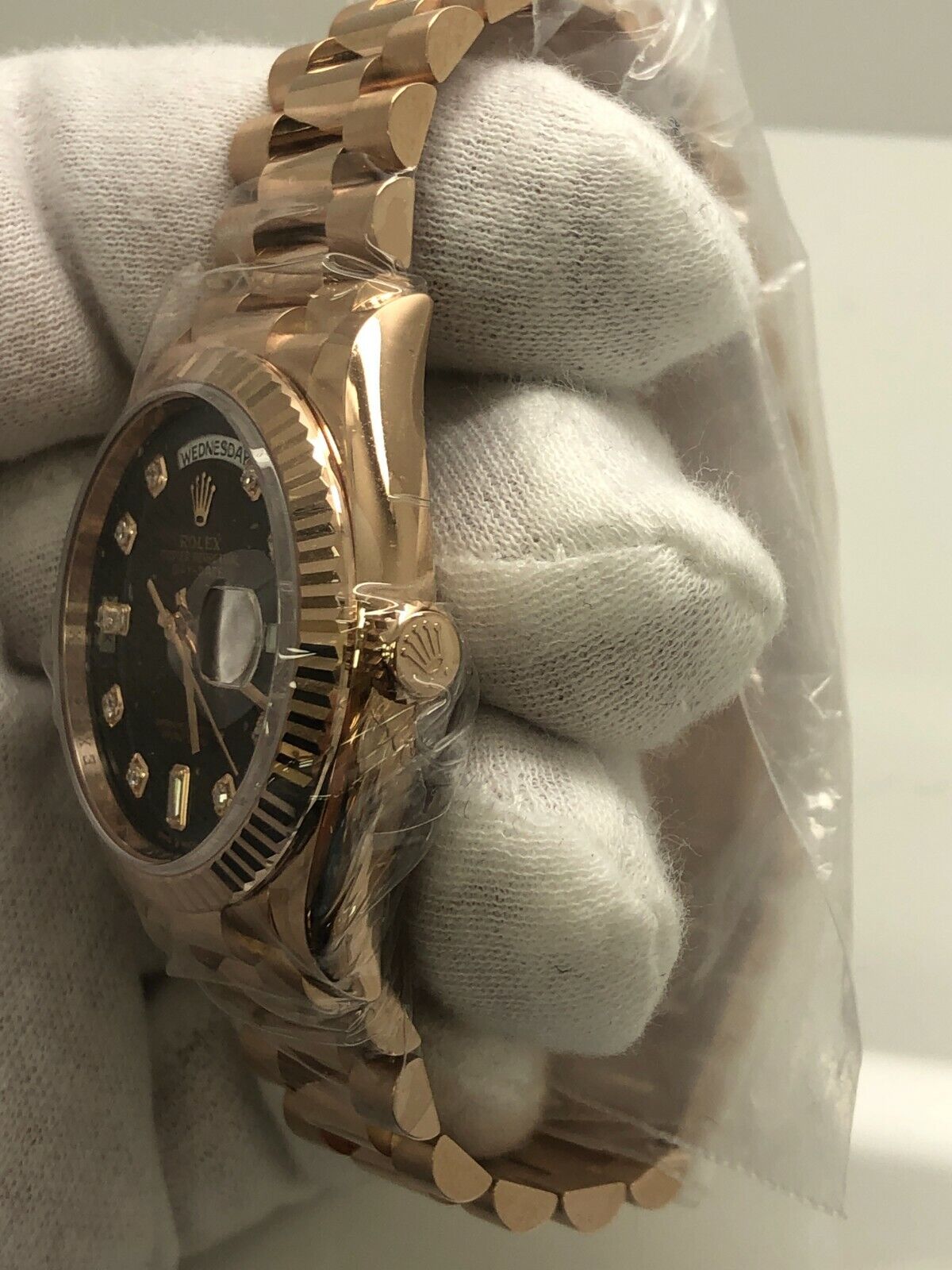 Rolex Daydate 128235 Rose Gold Chocolate Diamond Dial Men's Watch