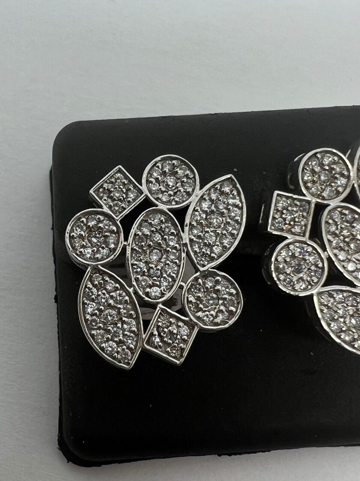 14k White Gold Diamond Pave Leaver Back Flower Earrings