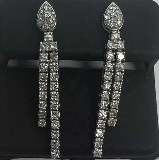 14k White Gold Diamond Pave Prong Drop Dangle Pear Earrings
