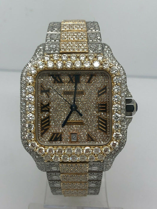 Cartier Santos Two Tone Custom Iced Out Bustdown Wrist Watch