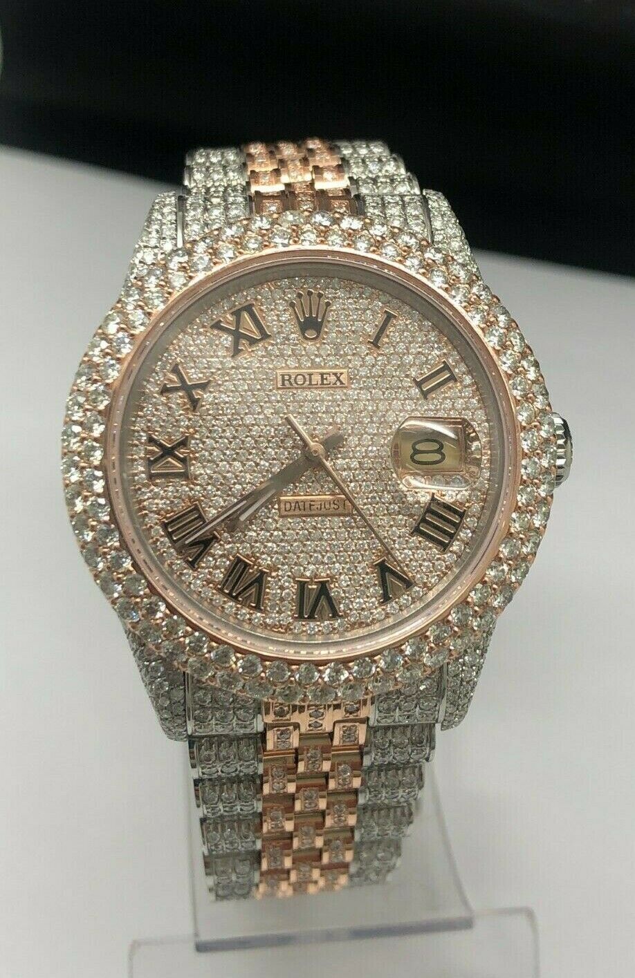 Custom Iced Out Rolex 18k Gold/SS Datejust Roman Wrist Watch