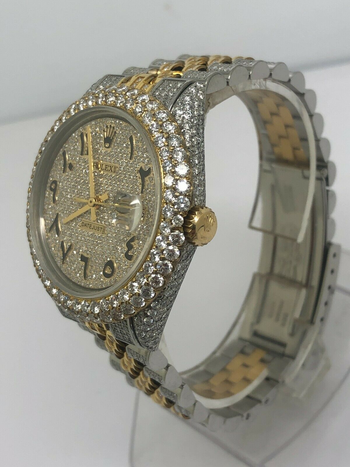 Custom Iced Out Rolex Datejust 36mm Arabic Dial Jubilee Wrist