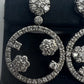 14k White Gold Diamond Drop Hoop Flower Earrings