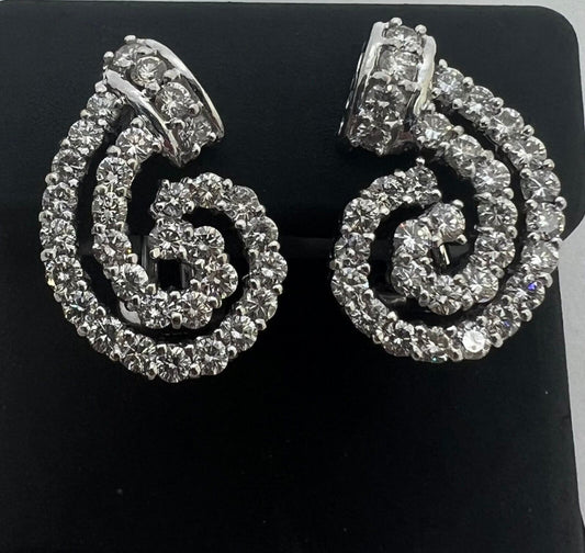14k White Gold Diamond Channel Swirl Leaver Back Earrings
