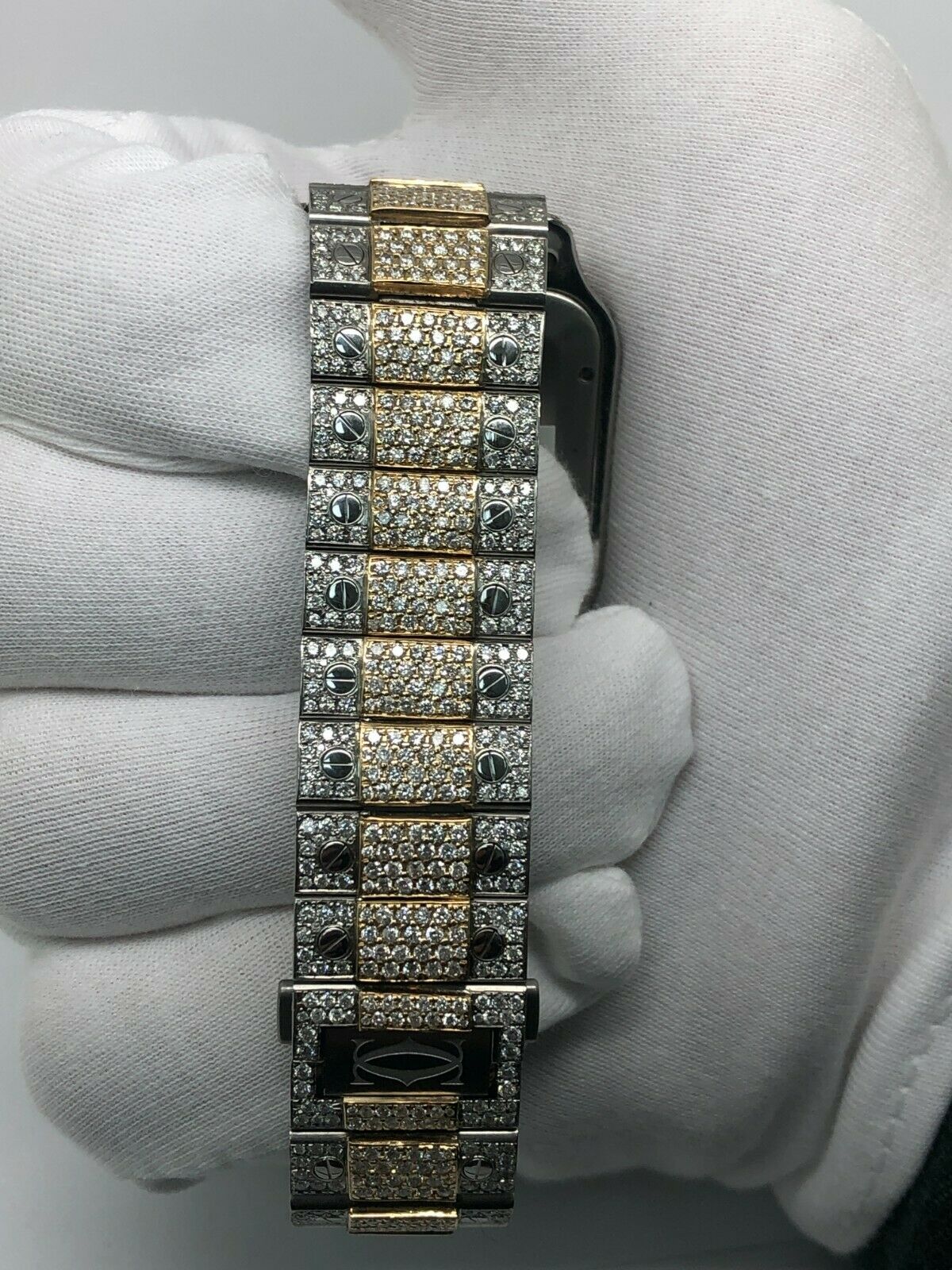 Cartier Santos Two Tone Custom Iced Out Bustdown Wrist Watch