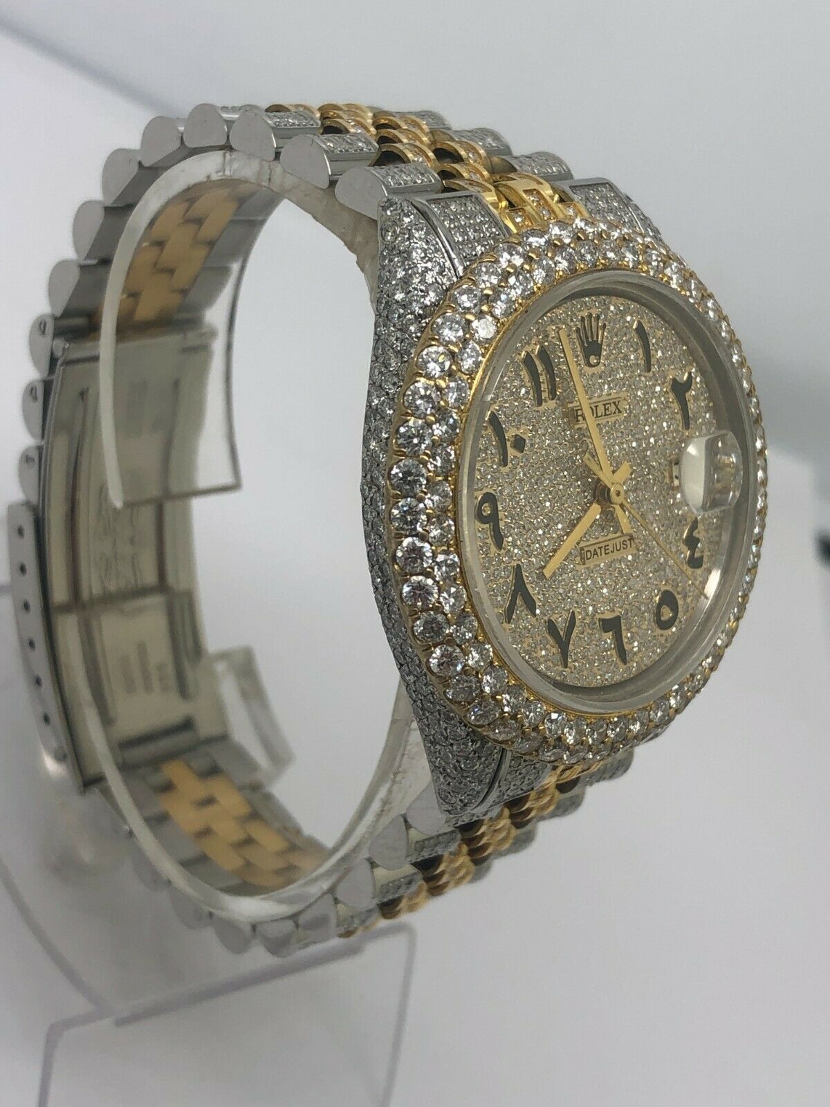 Custom Iced Out Rolex Datejust 36mm Arabic Dial Jubilee Wrist Watch