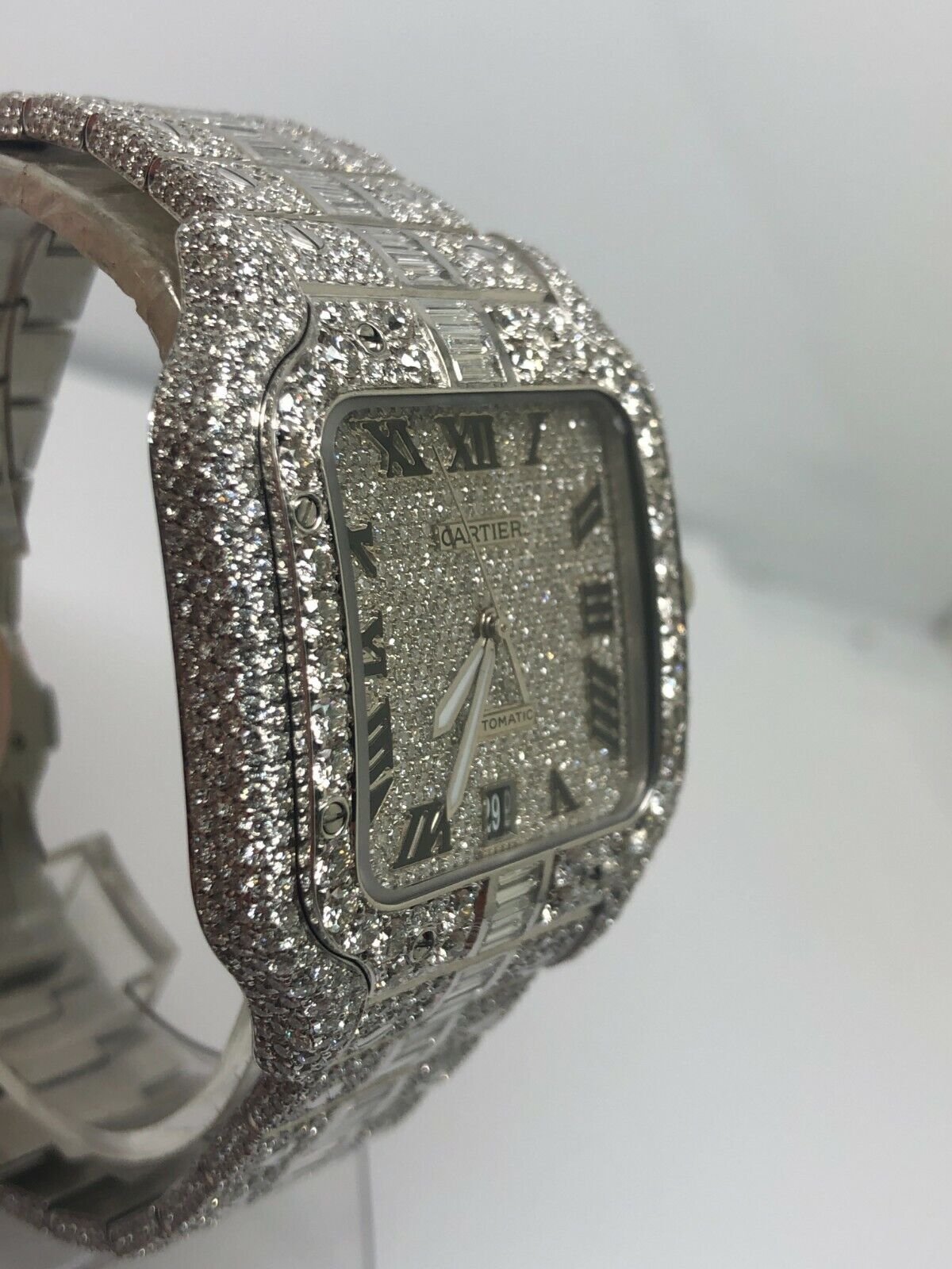 Cartier Santos WSSA0018 40mm Iced Out VVS Emerald Cut Diamond  Watch