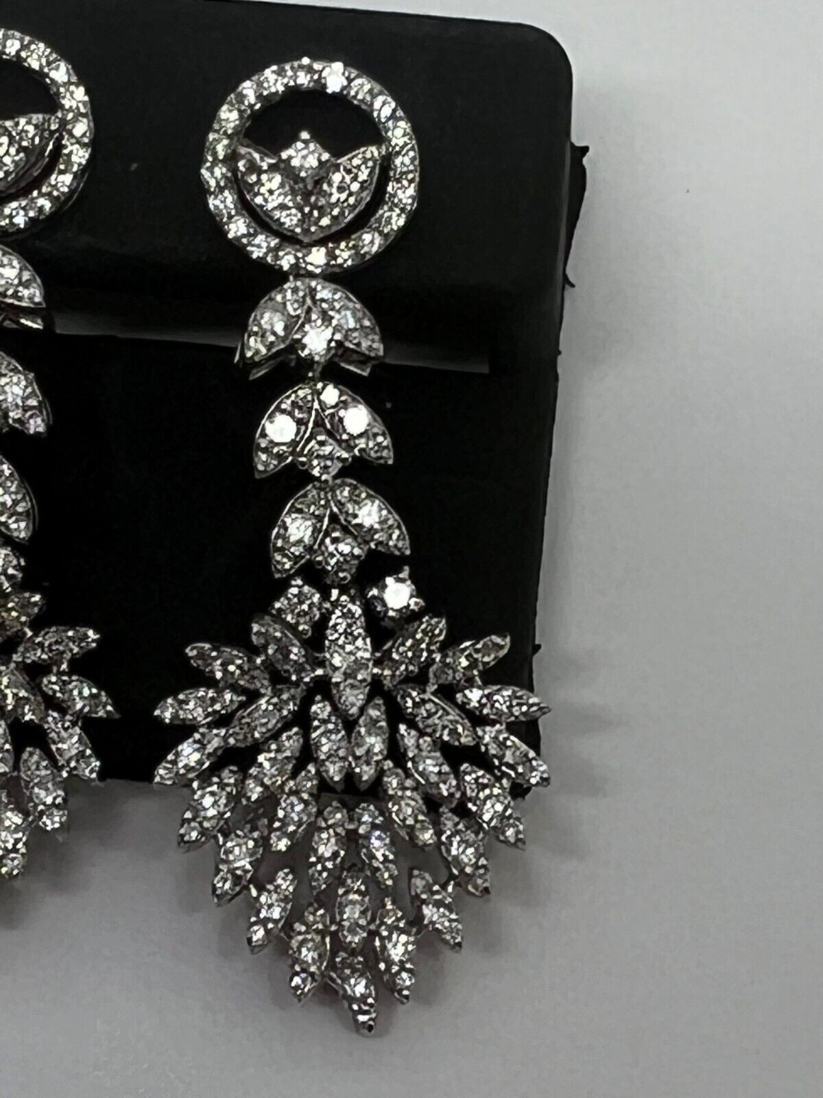 14k White Gold Diamond Drop Flower Dangle Earrings