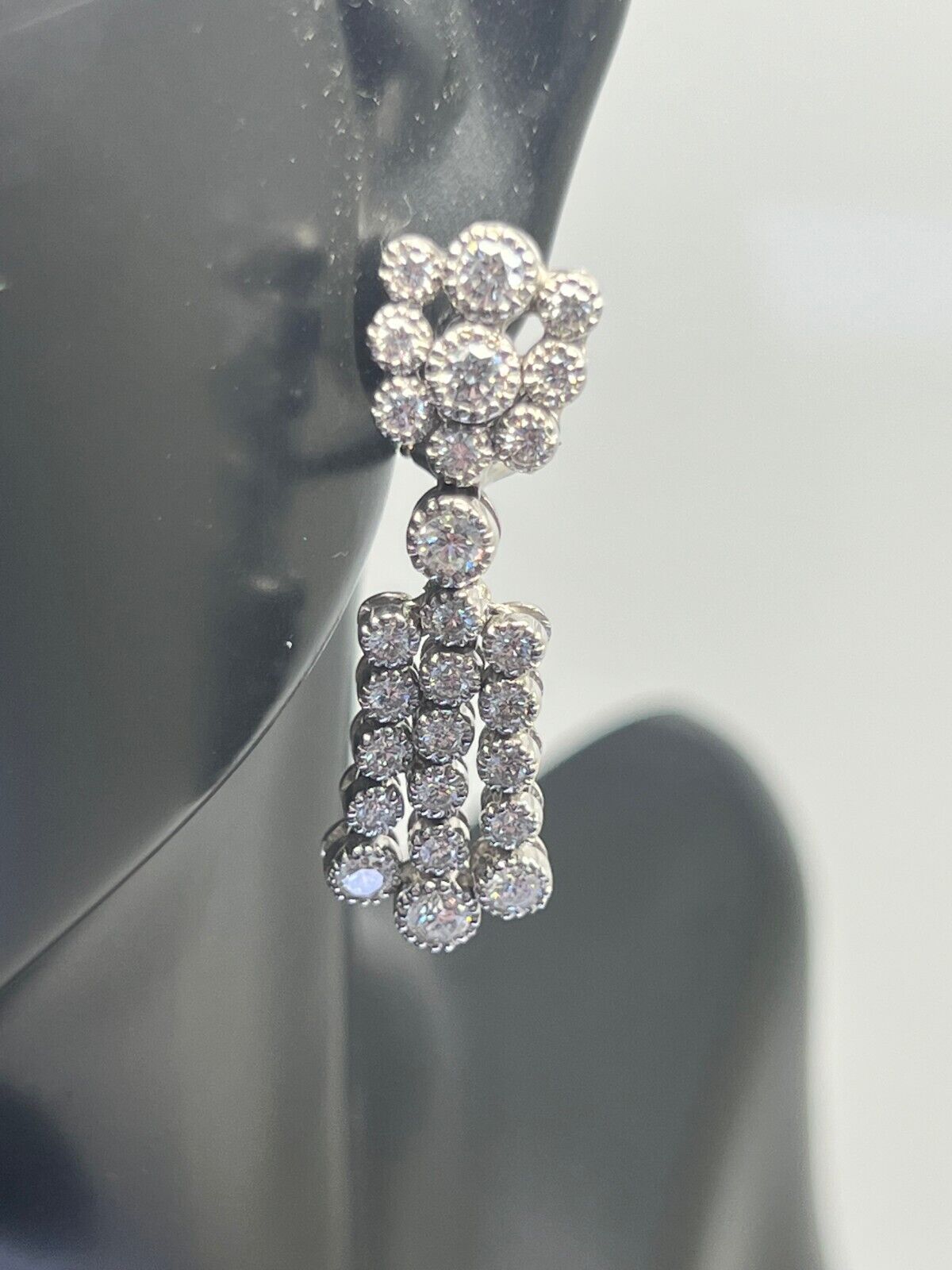14k White Gold Diamond Bezel Drop Dangle Bezel Earrings