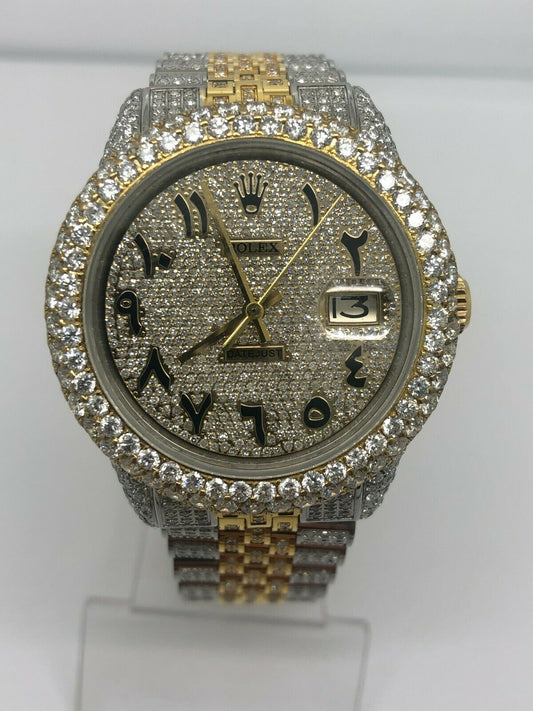 Custom Iced Out Rolex Datejust 36mm Arabic Dial Jubilee Wrist Watch