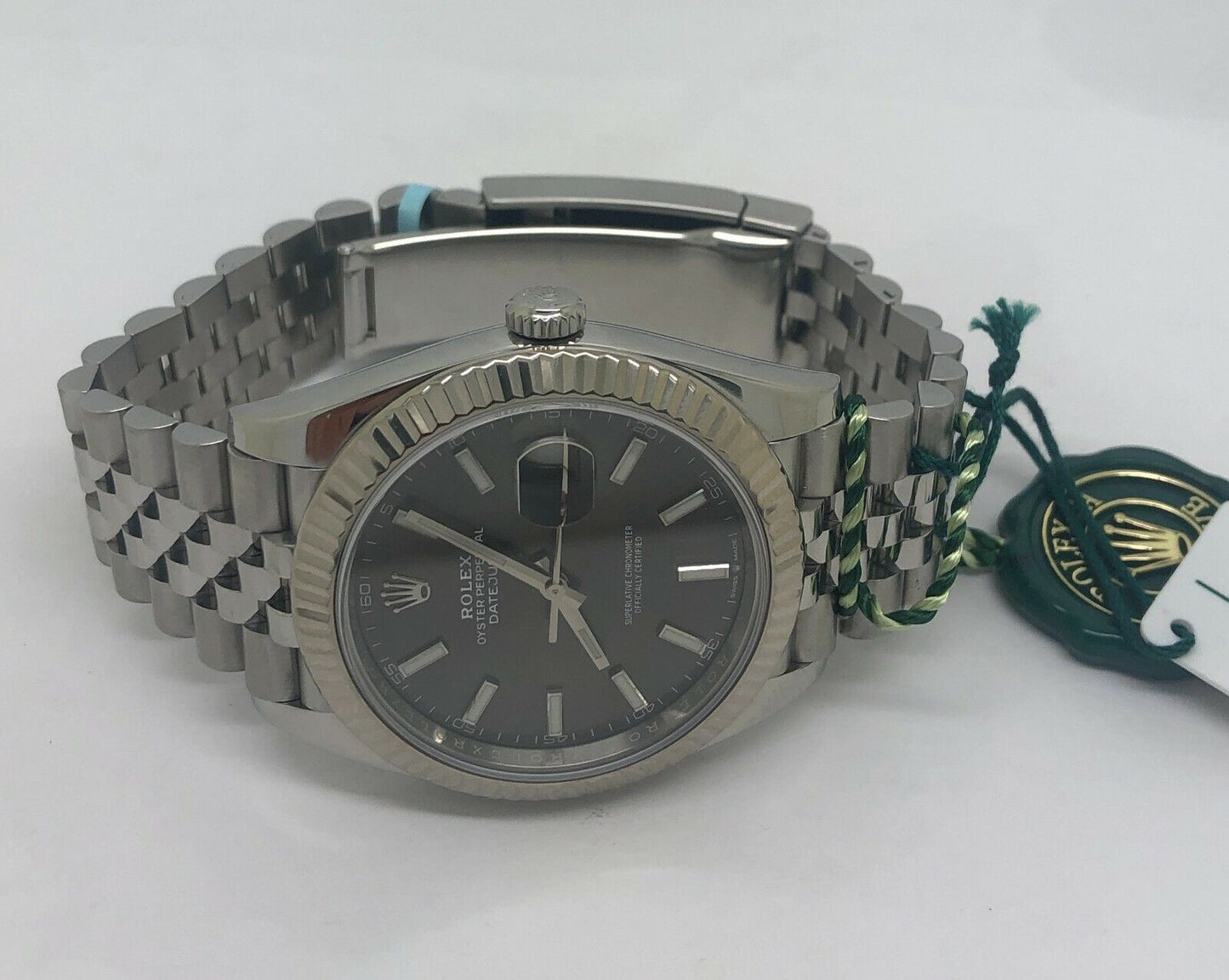 Rolex Datejust 41mm 18k Gold fluted Bezel Slate Dial Watch 126334