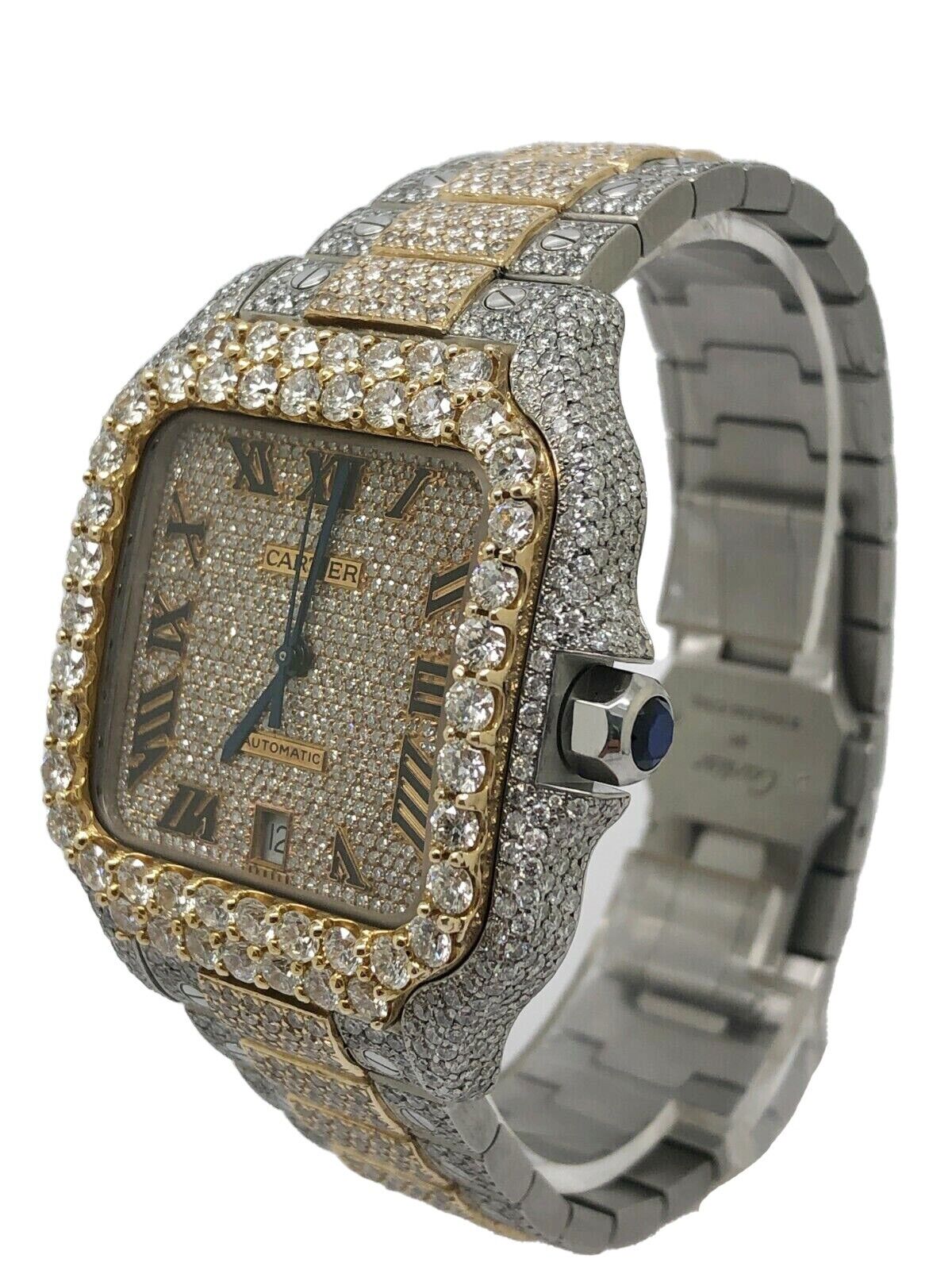 Cartier Santos Two Tone Custom Roman Numeral Iced Out Wrist Watch 40mm XL