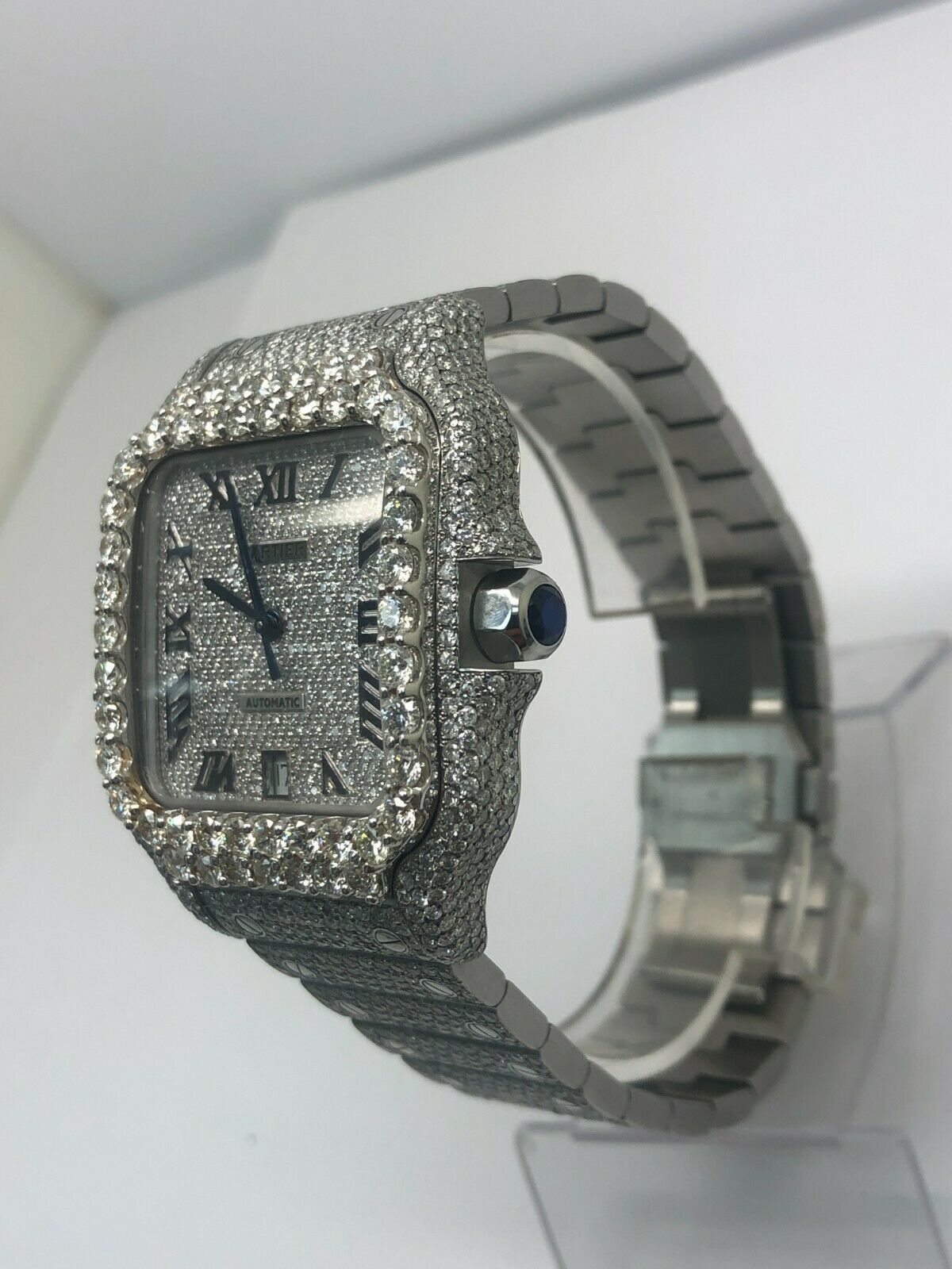 Custom Iced Out Cartier Santos Men's Wrist Watch