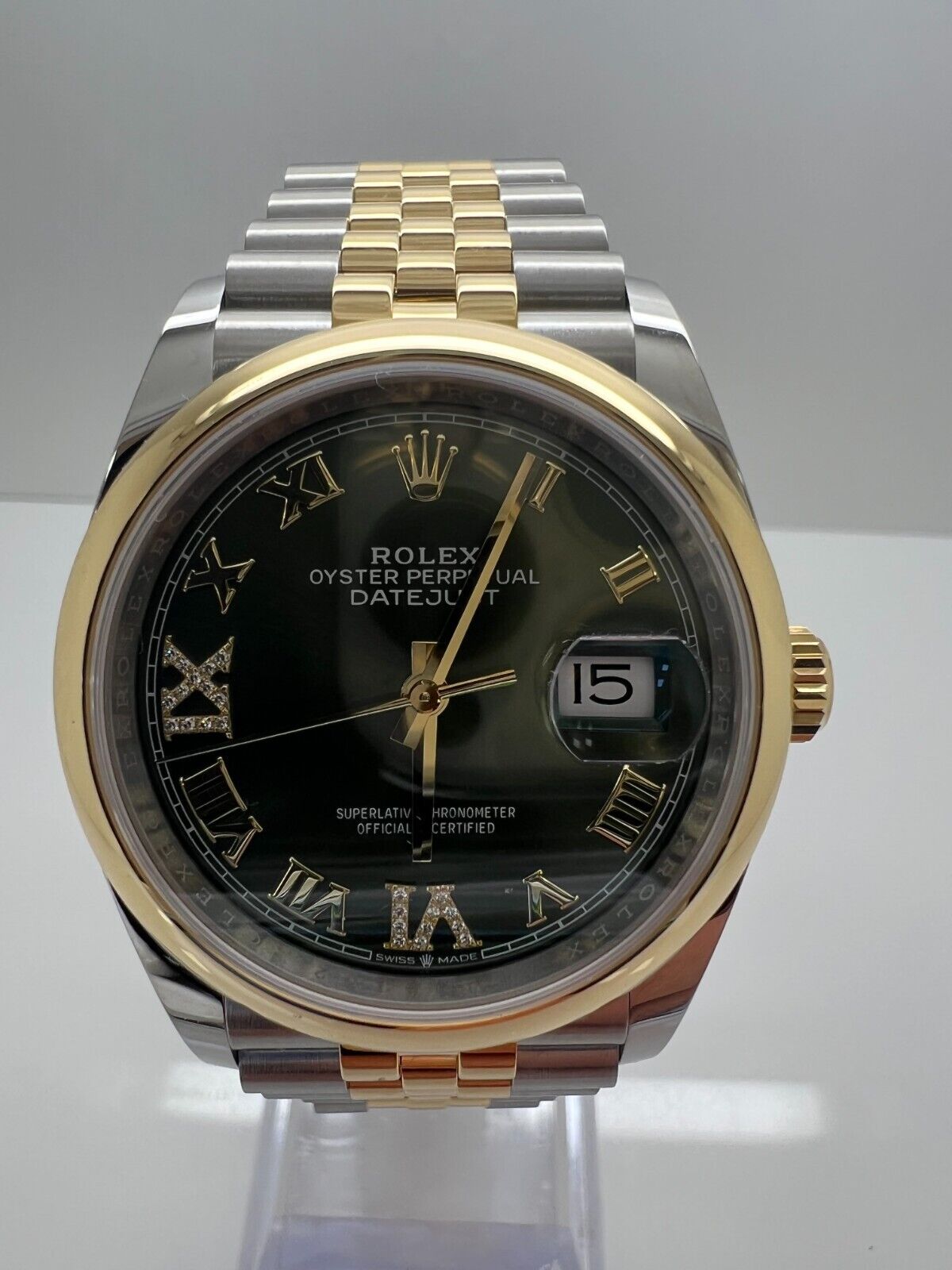Rolex 18K Gold/SS Datejust 36mm Olive Green Diamond Watch 2022