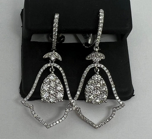 14k White Gold Diamond Bell Pave Dangle Drop Earrings