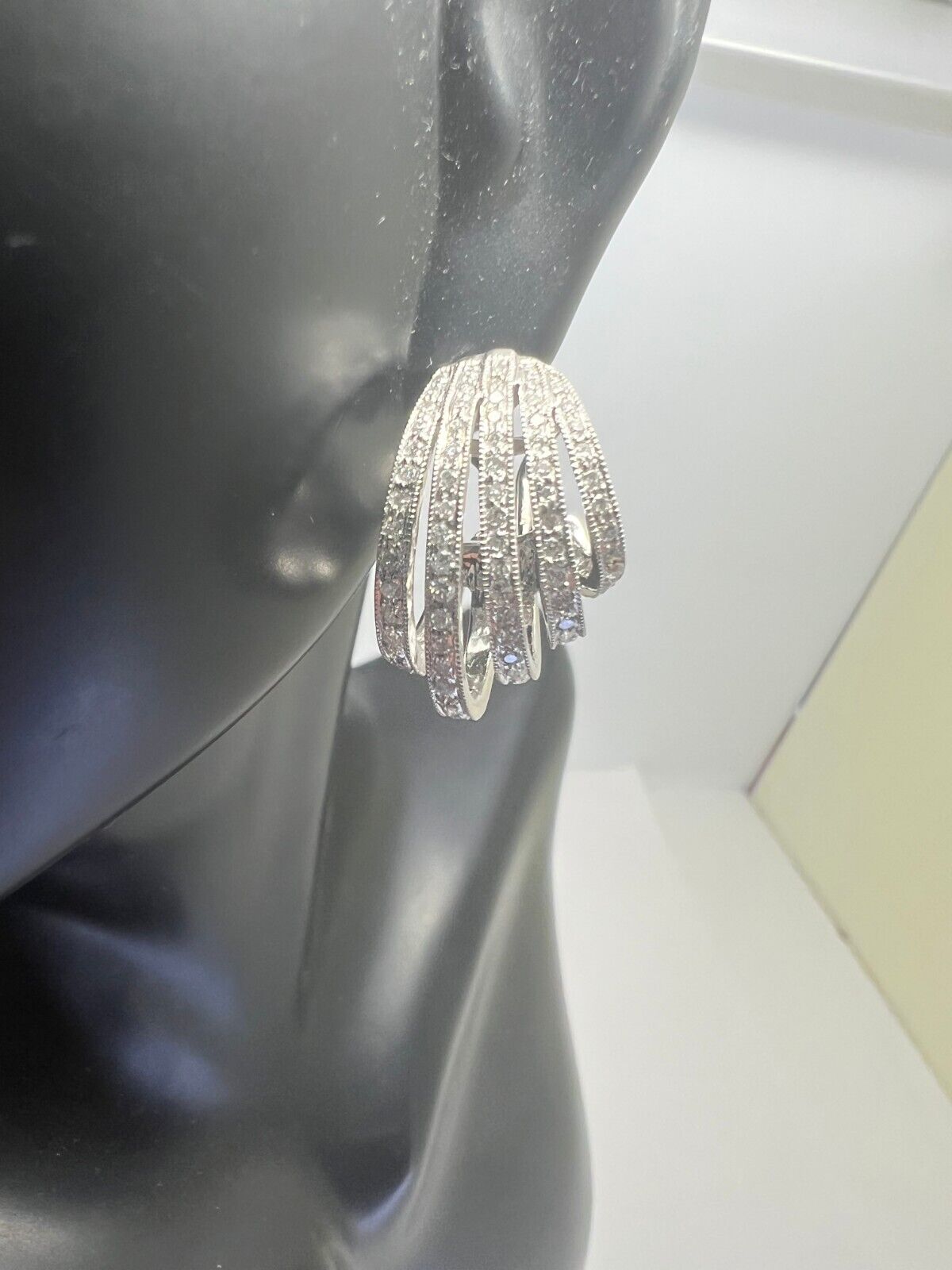 14k White Gold Diamond Pave Drop Dangle Leaver Back Shell Earrings