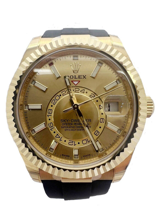 Rolex Sky-Dweller 326238 Yellow Gold Champagne Dial Men's Watch