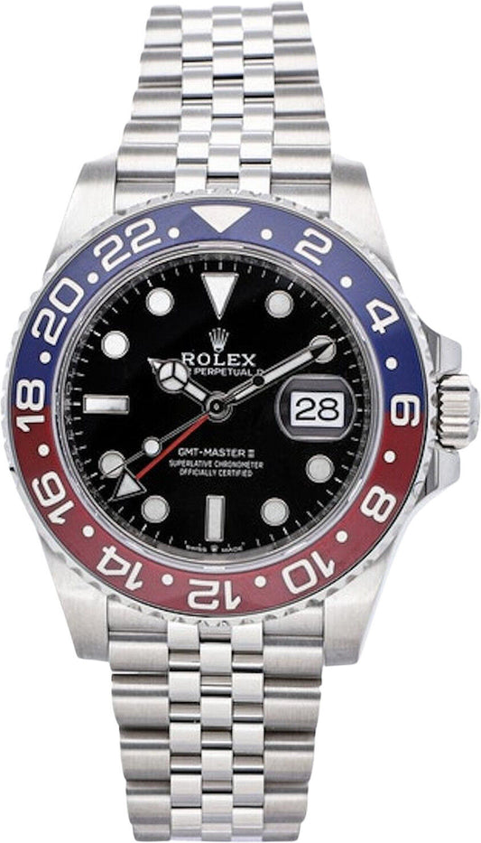 Rolex GMT-Master II 126710BLRO Silver Jubilee Bracelet with Red and Blue Bezel